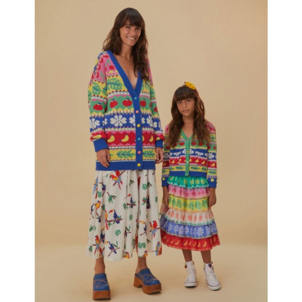 FARM RIO Sweet Orchard Chunky Knit Cardigan Cozy Oversized Fruit Floral Sweater - Picture 4 of 16